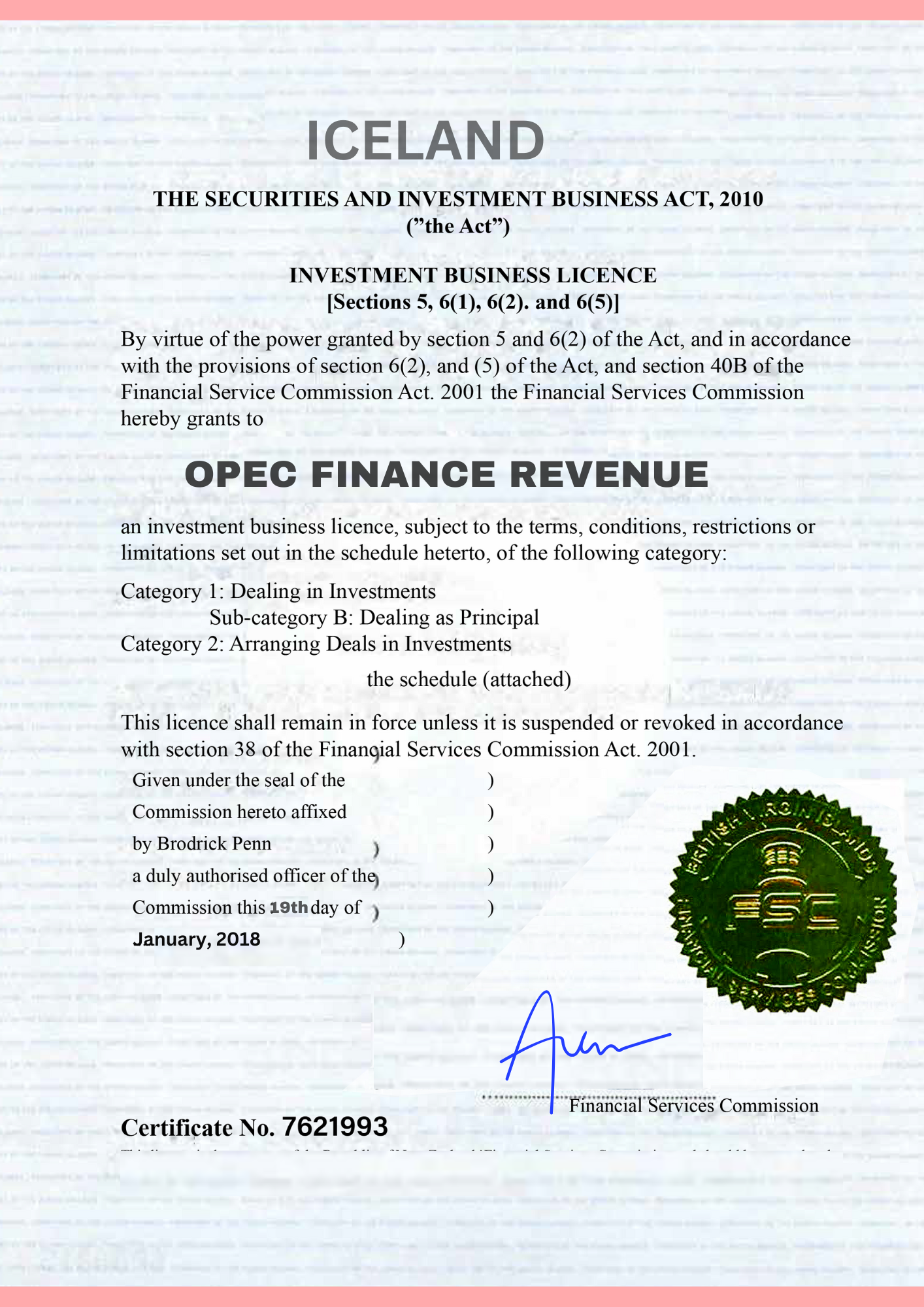 Investment Firm Certificate